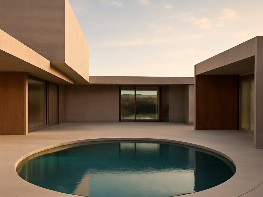 Casa cu piscină circulară în curte în Portugalia, proiect Pedro Henrique