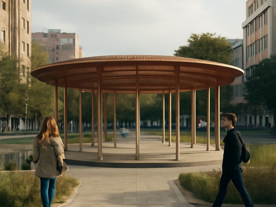 Pavilion circular din lemn în Mexic sprijină conservarea axolotlilor și restaurarea zonelor umede
