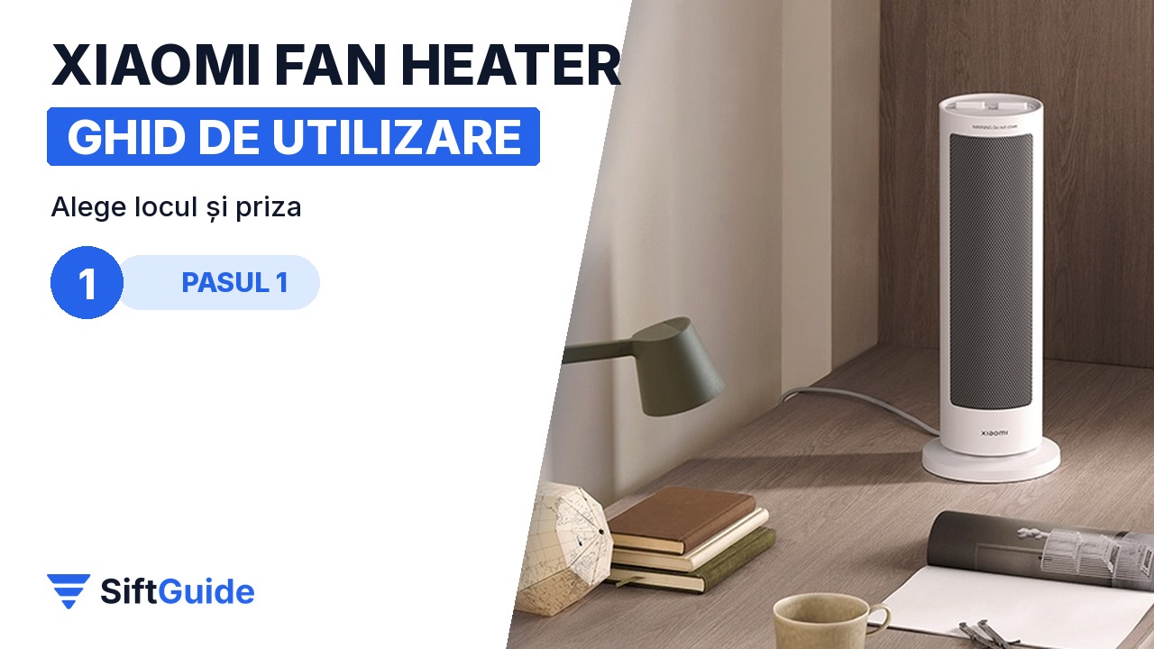Aeroterma Xiaomi Fan Heater lângă un birou, într-o cameră de zi