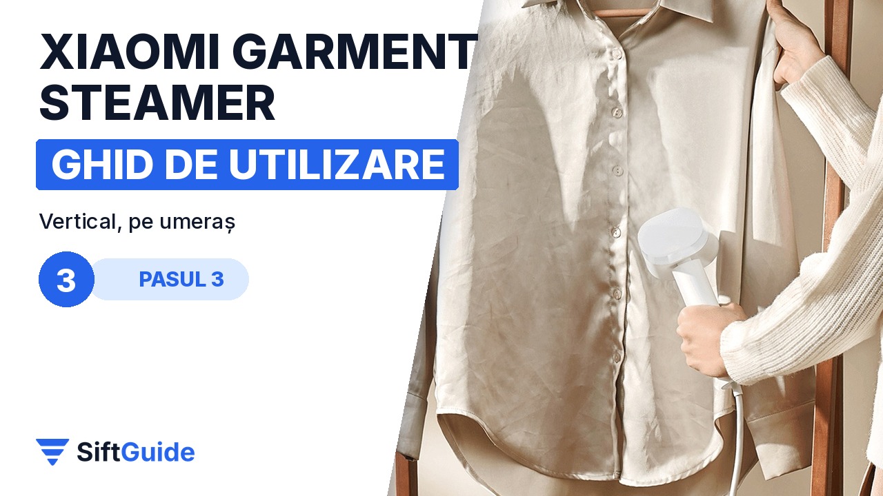 Călcare verticală a unei cămăși pe umeraș cu aparatul Xiaomi