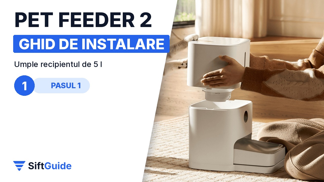 Distribuitorul alb Xiaomi Smart Pet Food Feeder 2 integrat într-un colț de bucătărie
