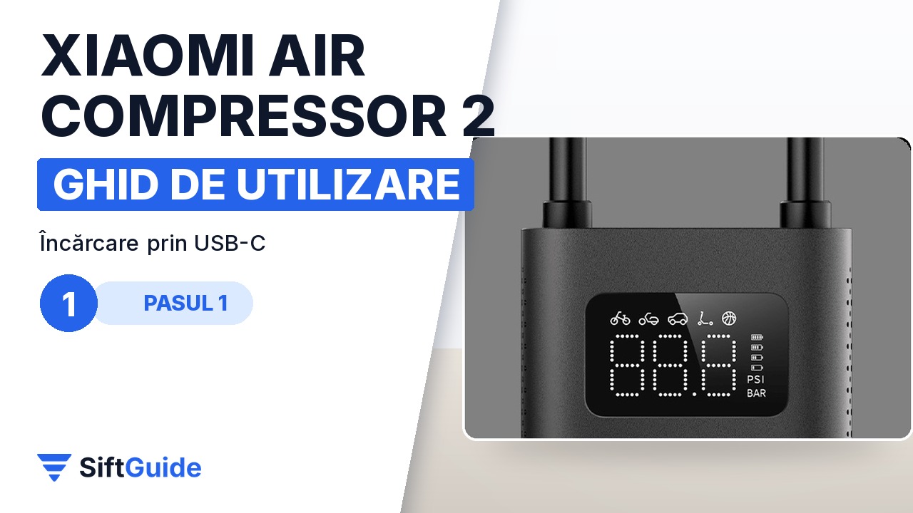 Ecranul compresorului Xiaomi 2 cu nivelul bateriei și presiunea