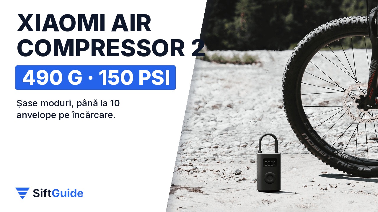 Compresorul portabil Xiaomi 2 lângă o bicicletă
