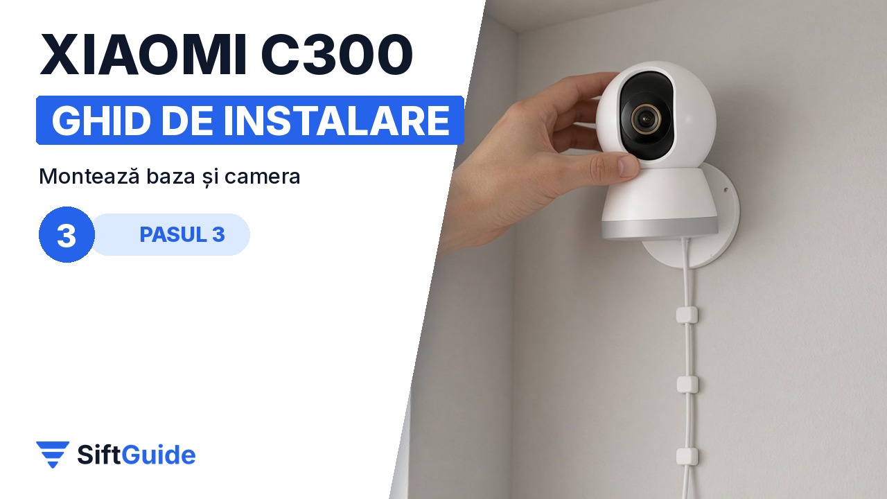 Camera Xiaomi C300 blocată prin rotire pe baza de perete