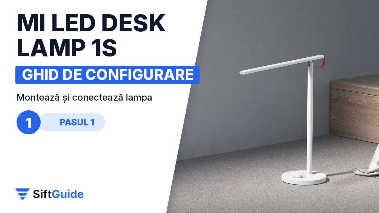 Lampa Mi LED Desk Lamp 1S într-un interior minimalist cu draperie albă