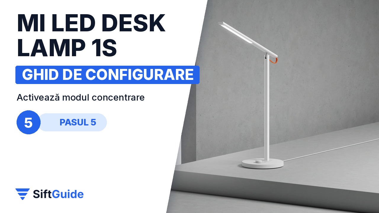 Lampa Mi LED Desk Lamp 1S pe un birou de colț luminos
