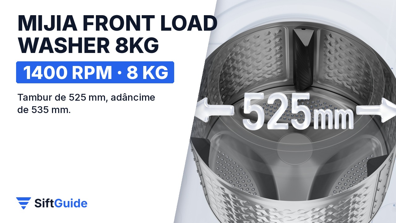 Tamburul de 525 mm al mașinii de spălat Mijia Front Load Washer 8kg