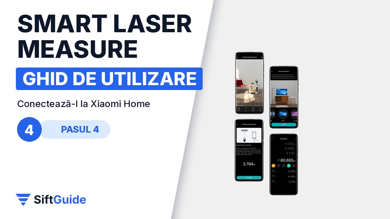 Aplicația Xiaomi Home cu măsurătorile salvate și calculele de suprafață