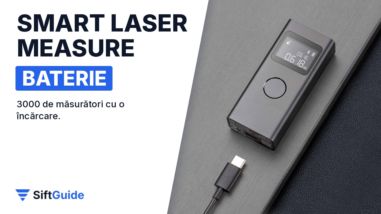 Telemetrul Xiaomi cu finisaj mat pe un suport de terrazzo