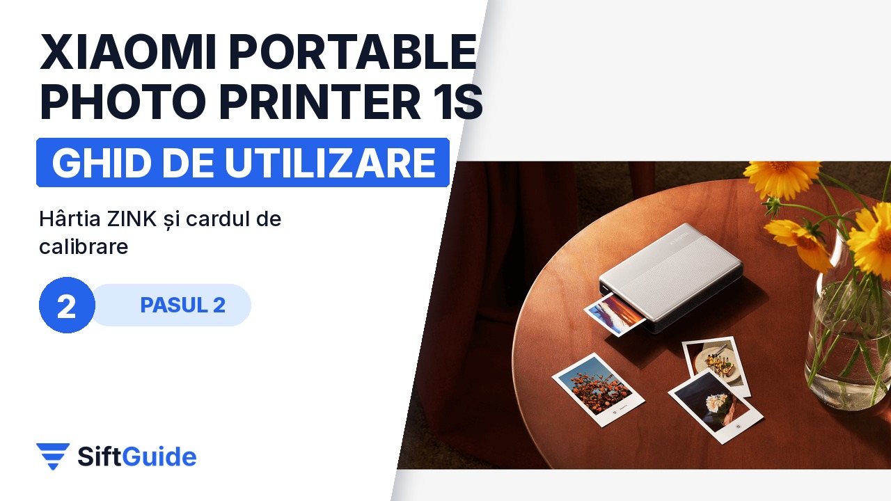 Imprimanta Xiaomi 1S lângă poze printate pe hârtie ZINK