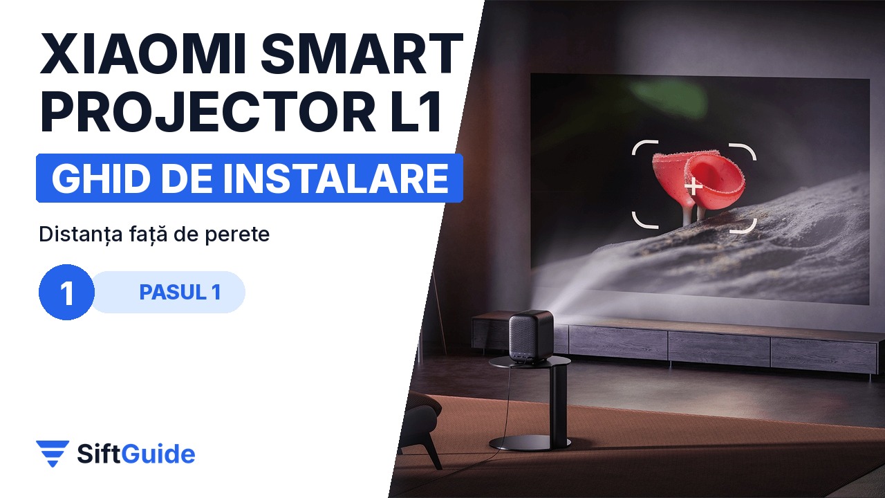 Xiaomi Smart Projector L1 proiectând pe peretele unei camere de zi