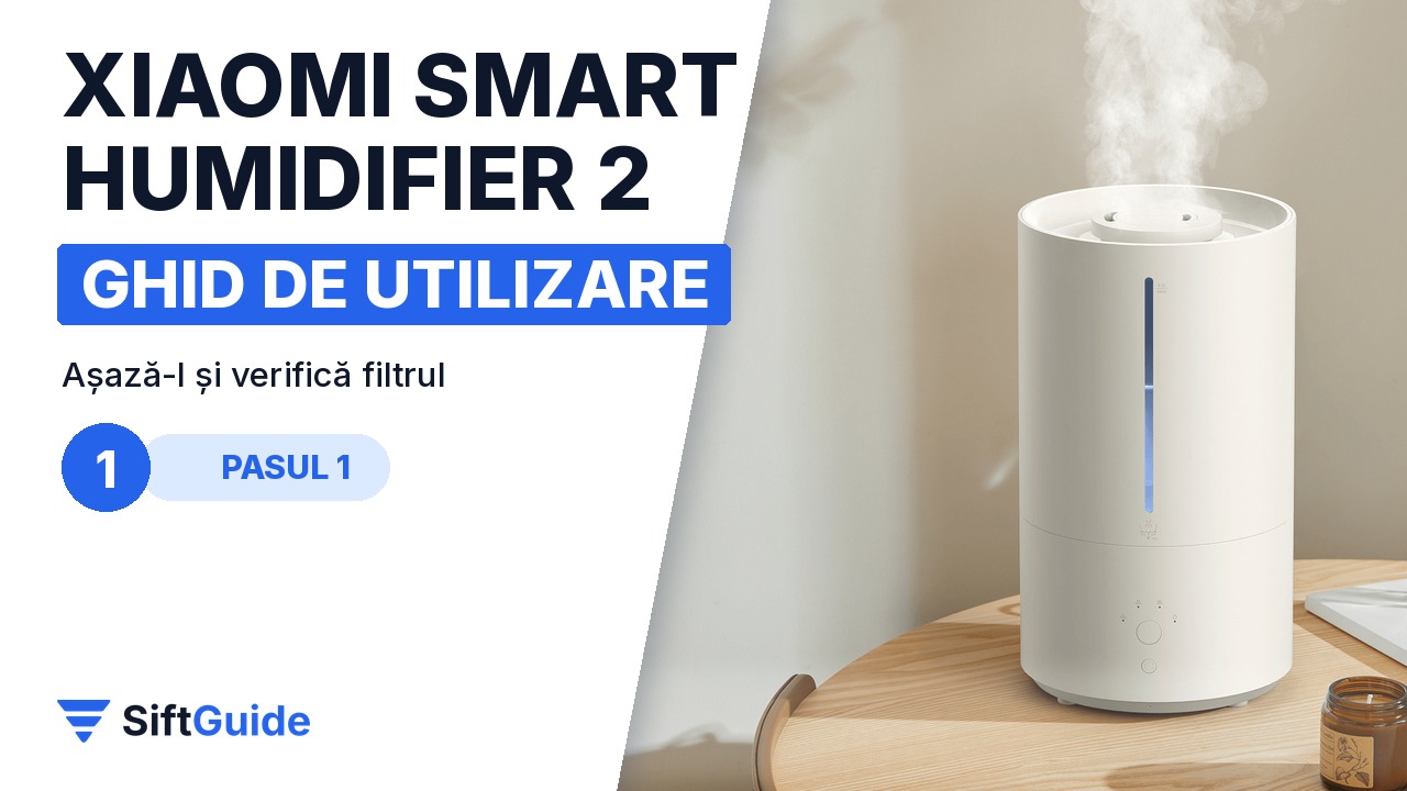Umidificatorul Xiaomi Smart Humidifier 2 pe un raft, lângă cărți