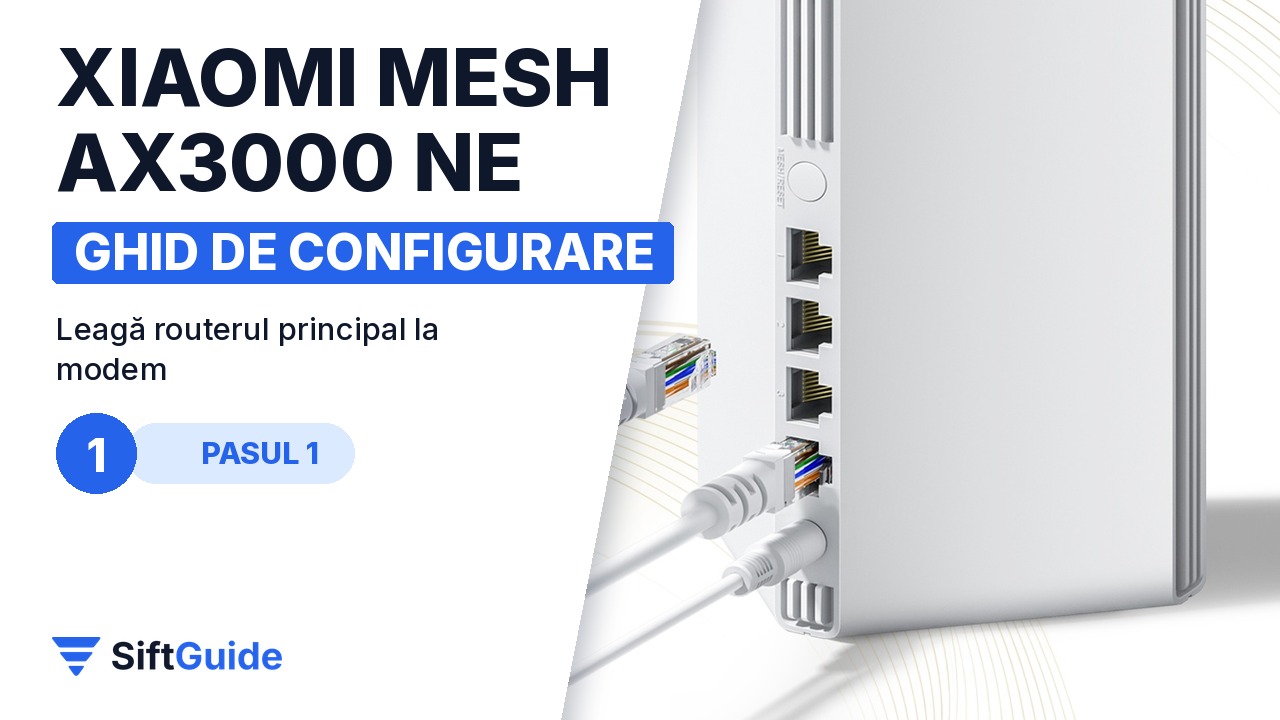 Detaliu cu porturile și cablurile routerului Xiaomi Mesh