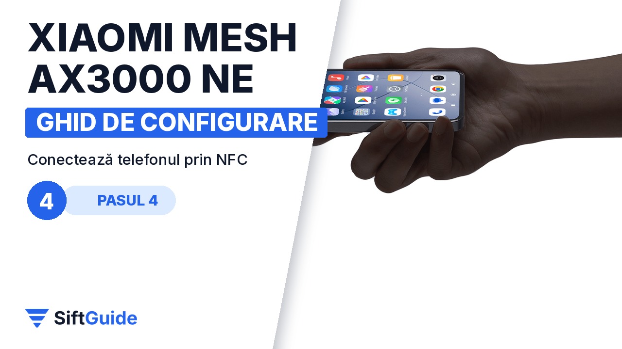 Telefon atins de routerul Xiaomi Mesh pentru conectare NFC