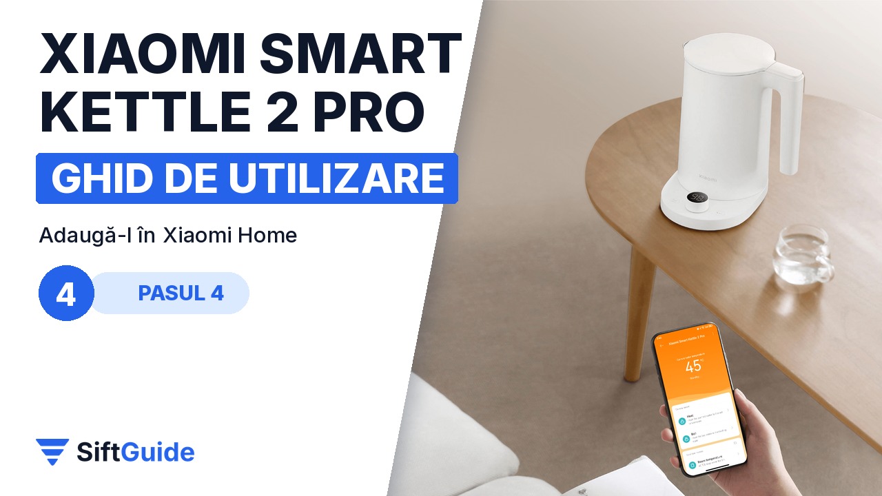 Telefon cu aplicația Xiaomi Home lângă fierbătorul Xiaomi Smart Kettle 2 Pro