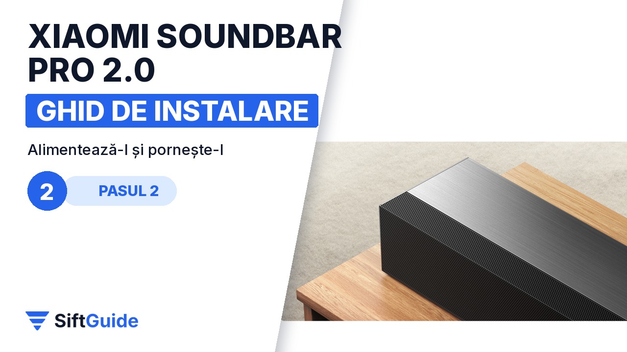 Soundbarul Xiaomi Soundbar Pro 2.0 pe o comodă de lemn