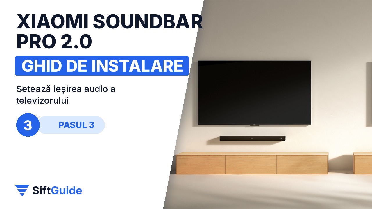 Soundbarul Xiaomi Soundbar Pro 2.0 sub un televizor montat pe perete
