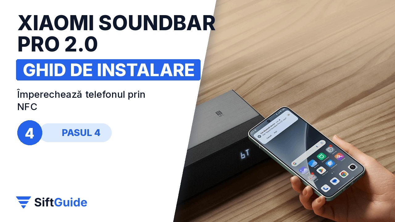 Telefon apropiat de zona NFC a soundbarului Xiaomi Soundbar Pro 2.0
